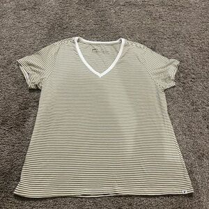 Pact Olive Striped V-Neck Tee